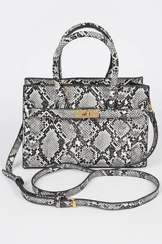 Snake Print Handle Bag Black Snake