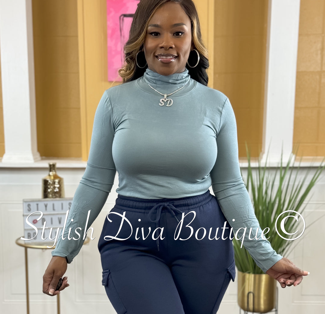 Luxe Rayon Mock Neck Top (Ash Blue)