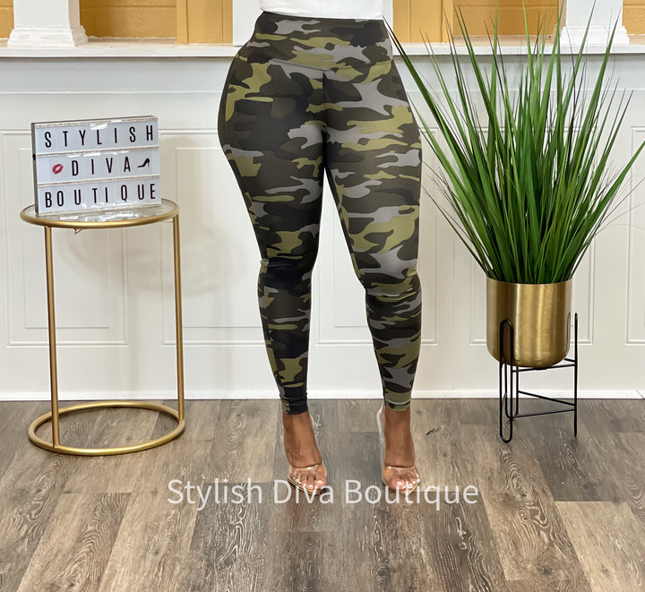 Butter Soft Camo Print Leggings up to 3XL (Olive Camo)