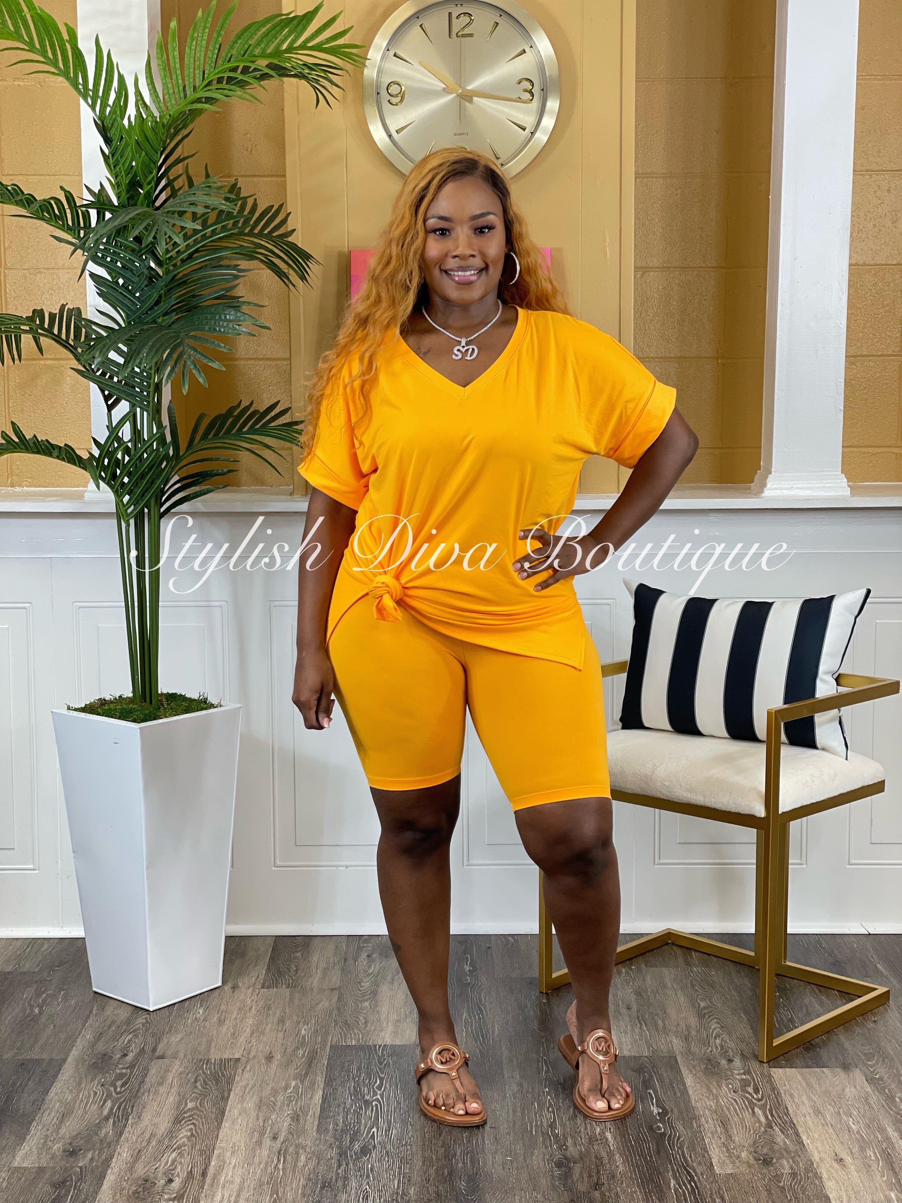 Plus size sale yellow biker shorts