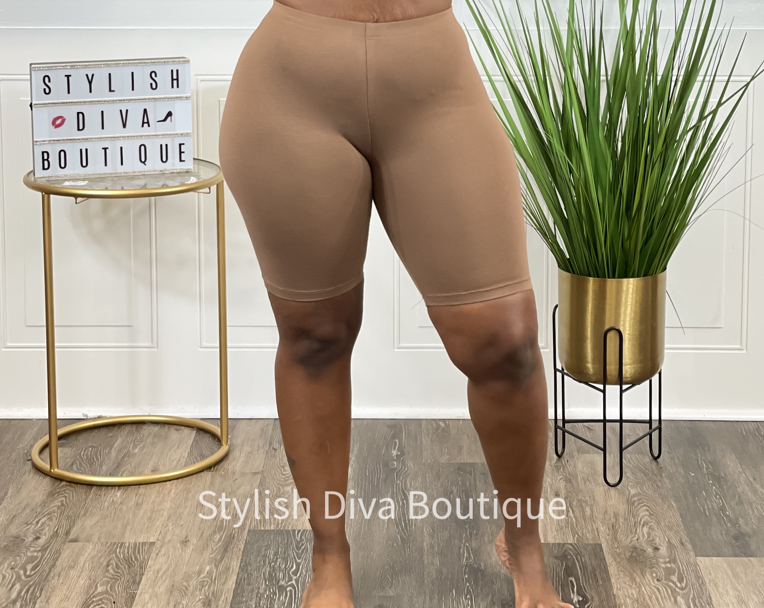 Plus Size Basic Biker Shorts - Khaki