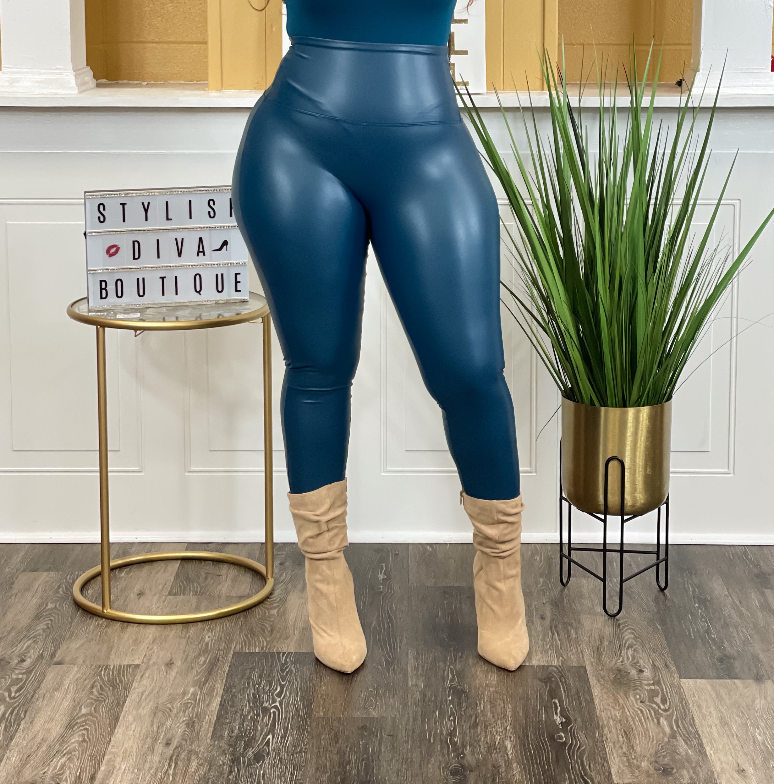 Faux Leather Leggings (Teal) – Stylish Diva Boutique - Main Image