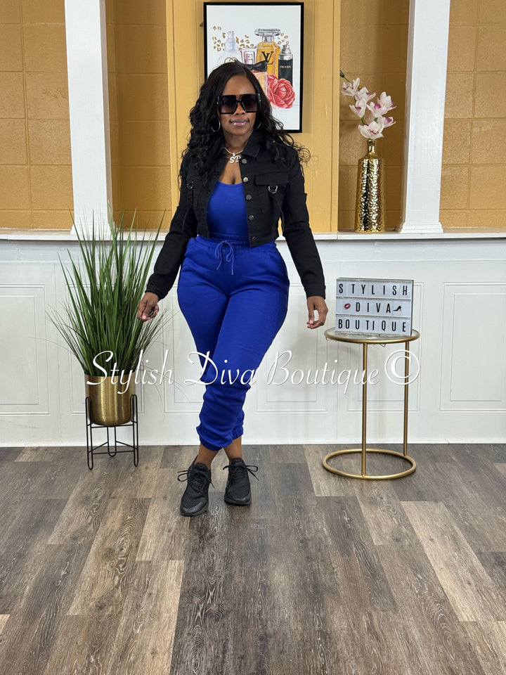 Onyx Vibes Cropped Denim Jacket (Black)