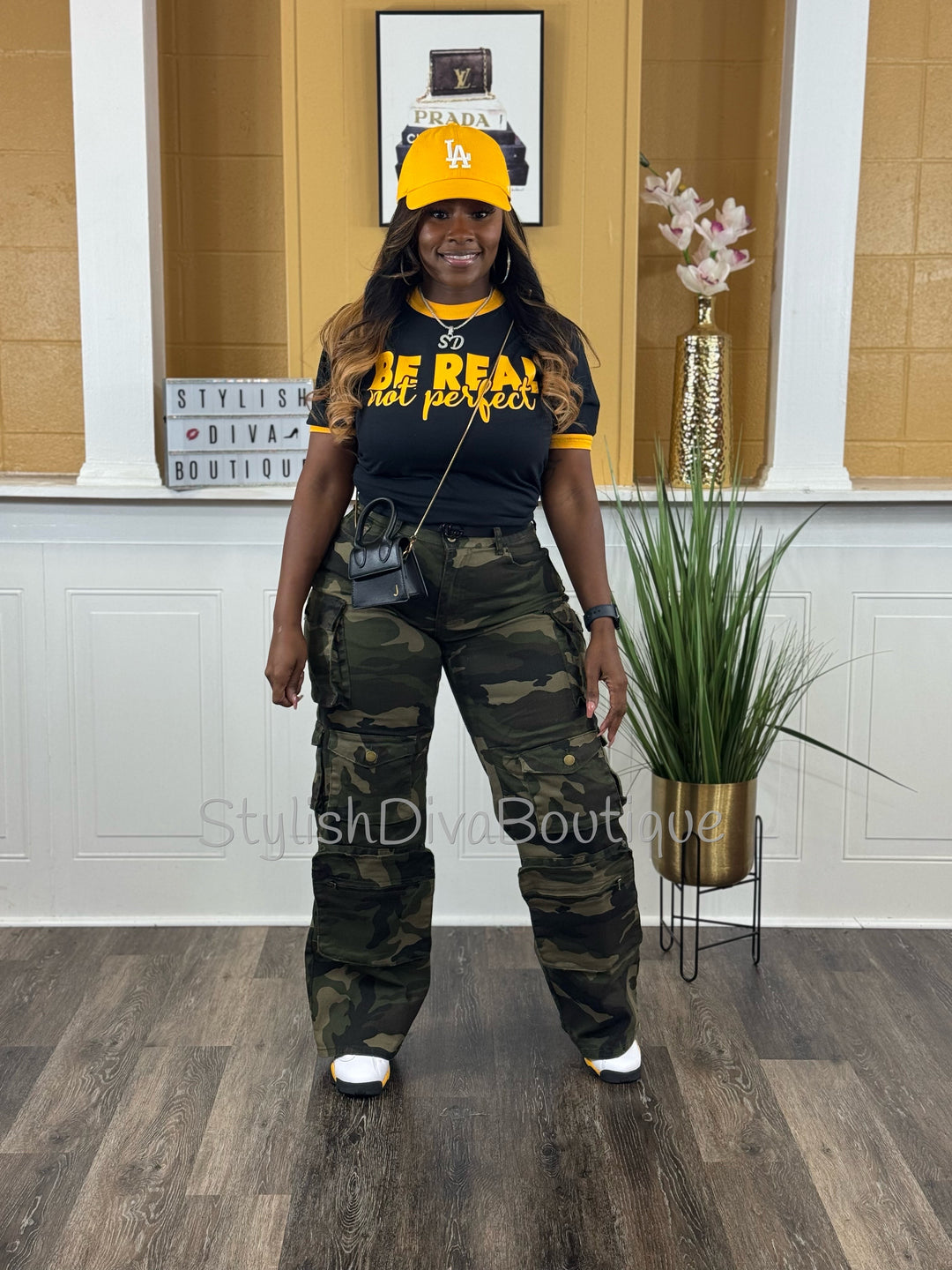 Be Real Statement Ringer Tee (Black/Gold)