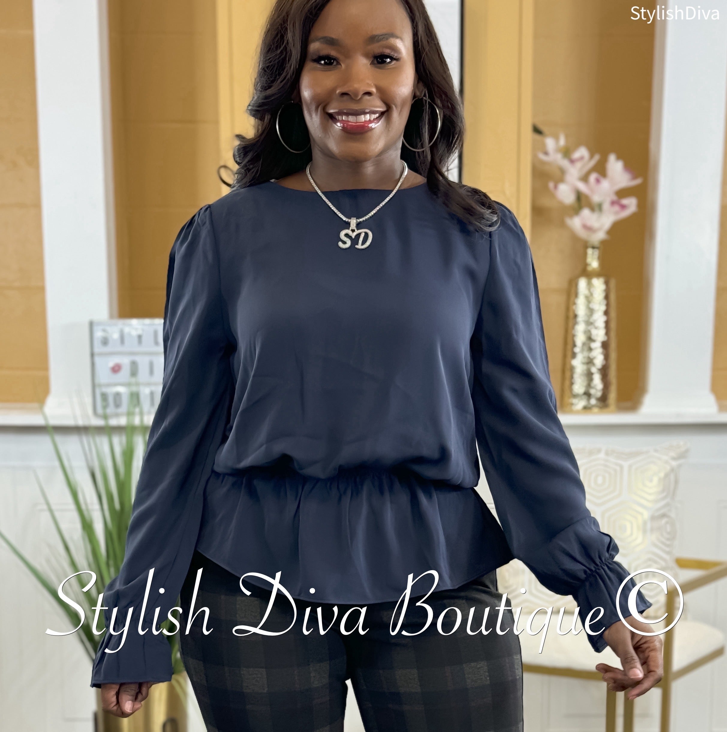 navy peplum