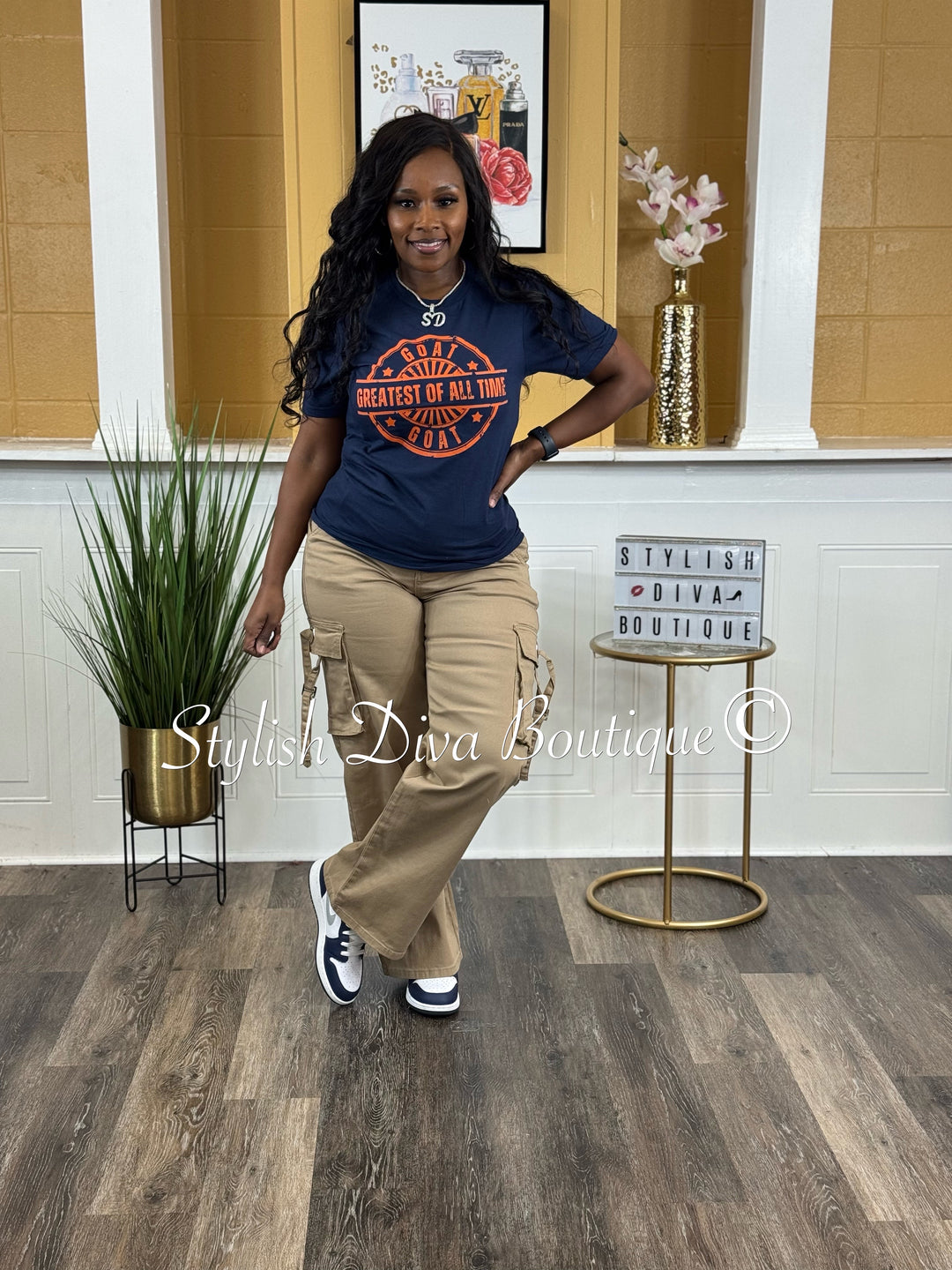 GOAT Stamped (Navy Shirt/Deep Orange Print)