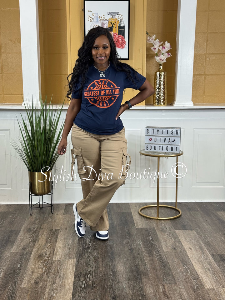 GOAT Stamped (Navy Shirt/Deep Orange Print)