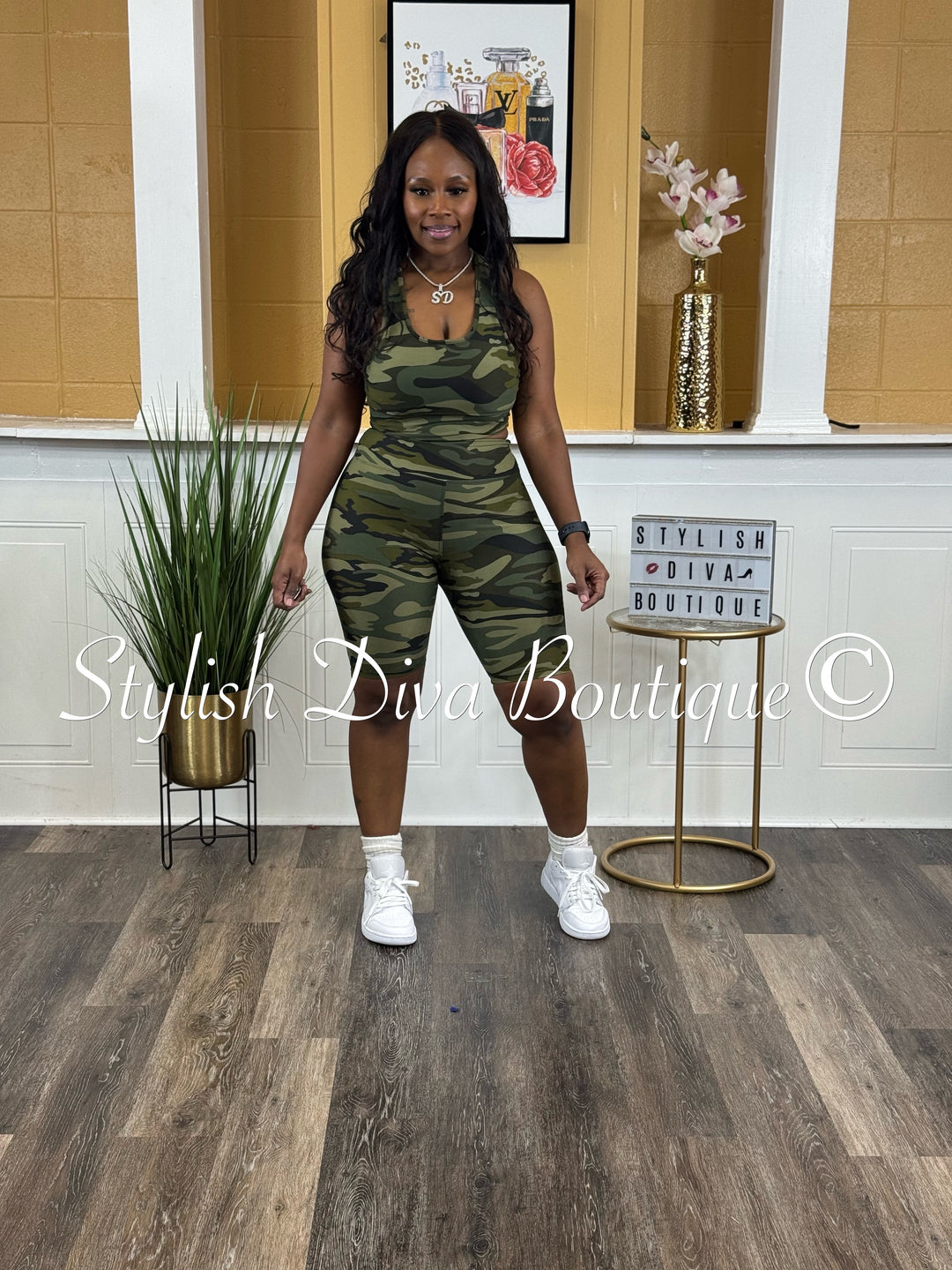 Camo Sleeveless Cropped Biker Set