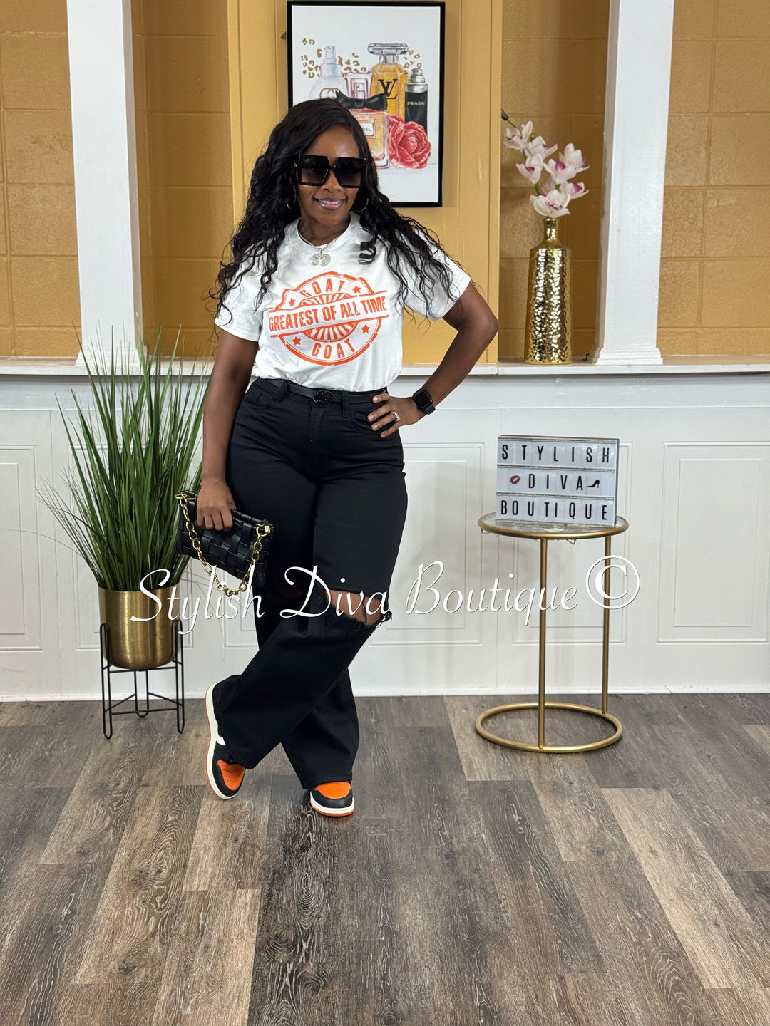 GOAT Stamped (White Shirt/Deep Orange Print)