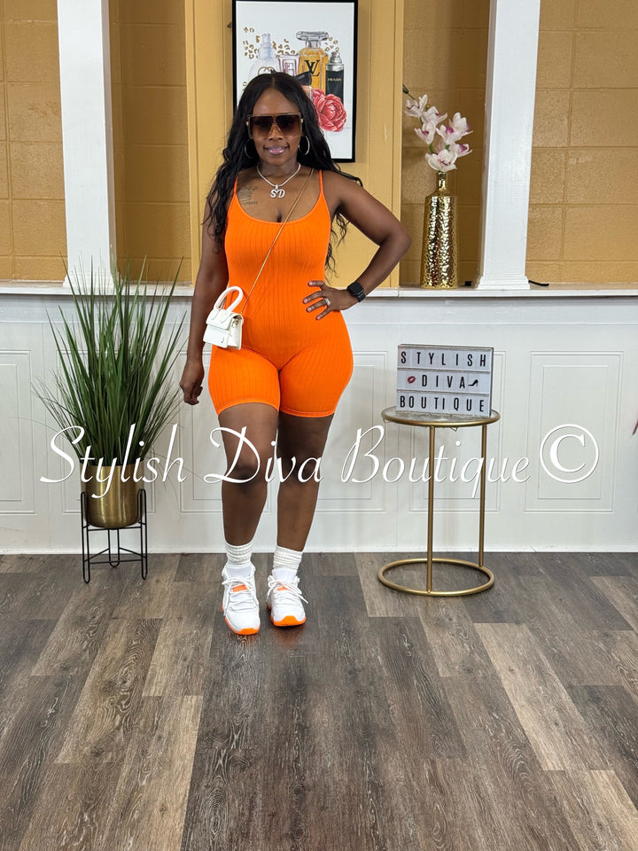 Ayla Sleeveless Ribbed Romper (Orange)