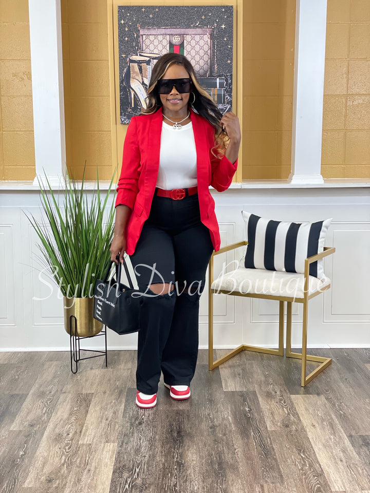 Busy Babe 3/4 Sleeve Blazer up to 3XL (Red)