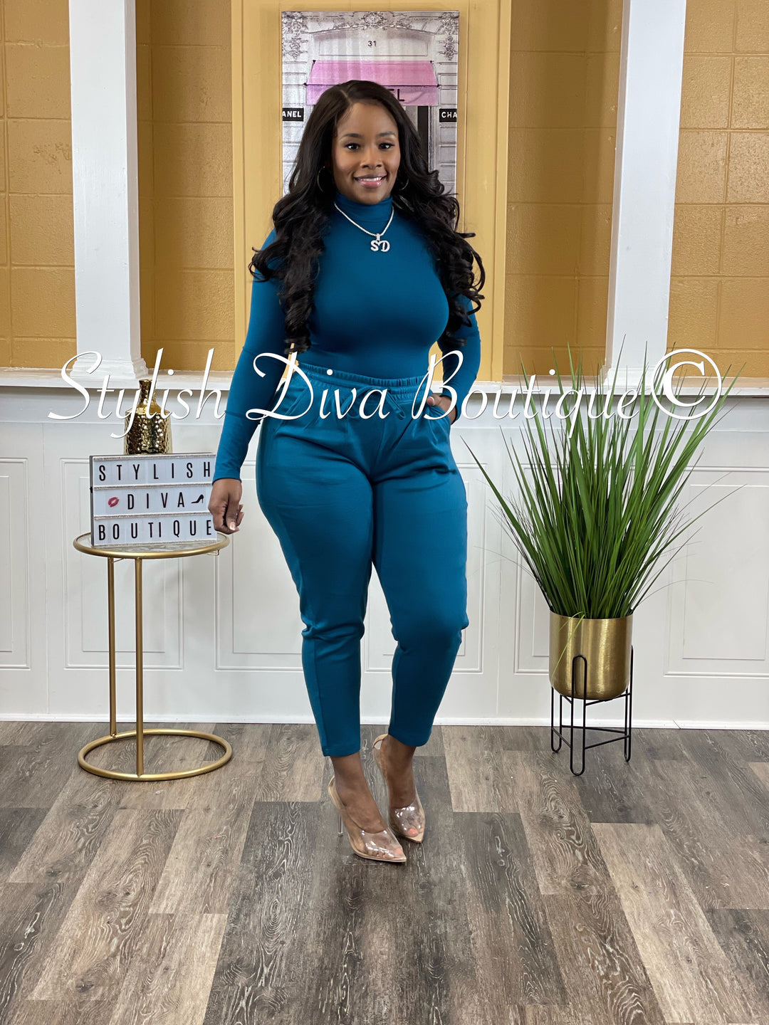 Sherie Cropped Set (Teal)