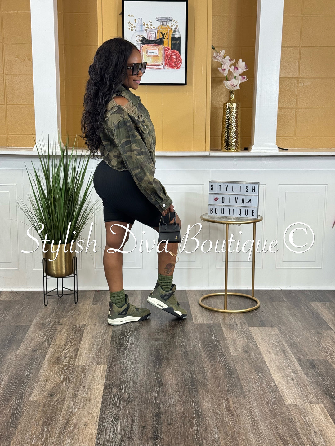 Destiny Distressed Cropped Denim Jacket (Camo Denim)