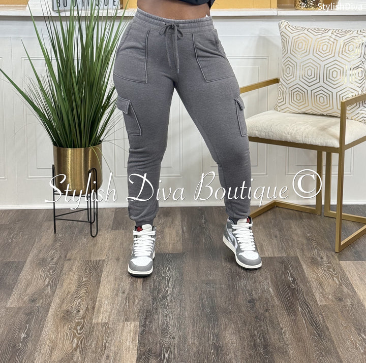 In A Mood Cargo Joggers (Washed Grey)