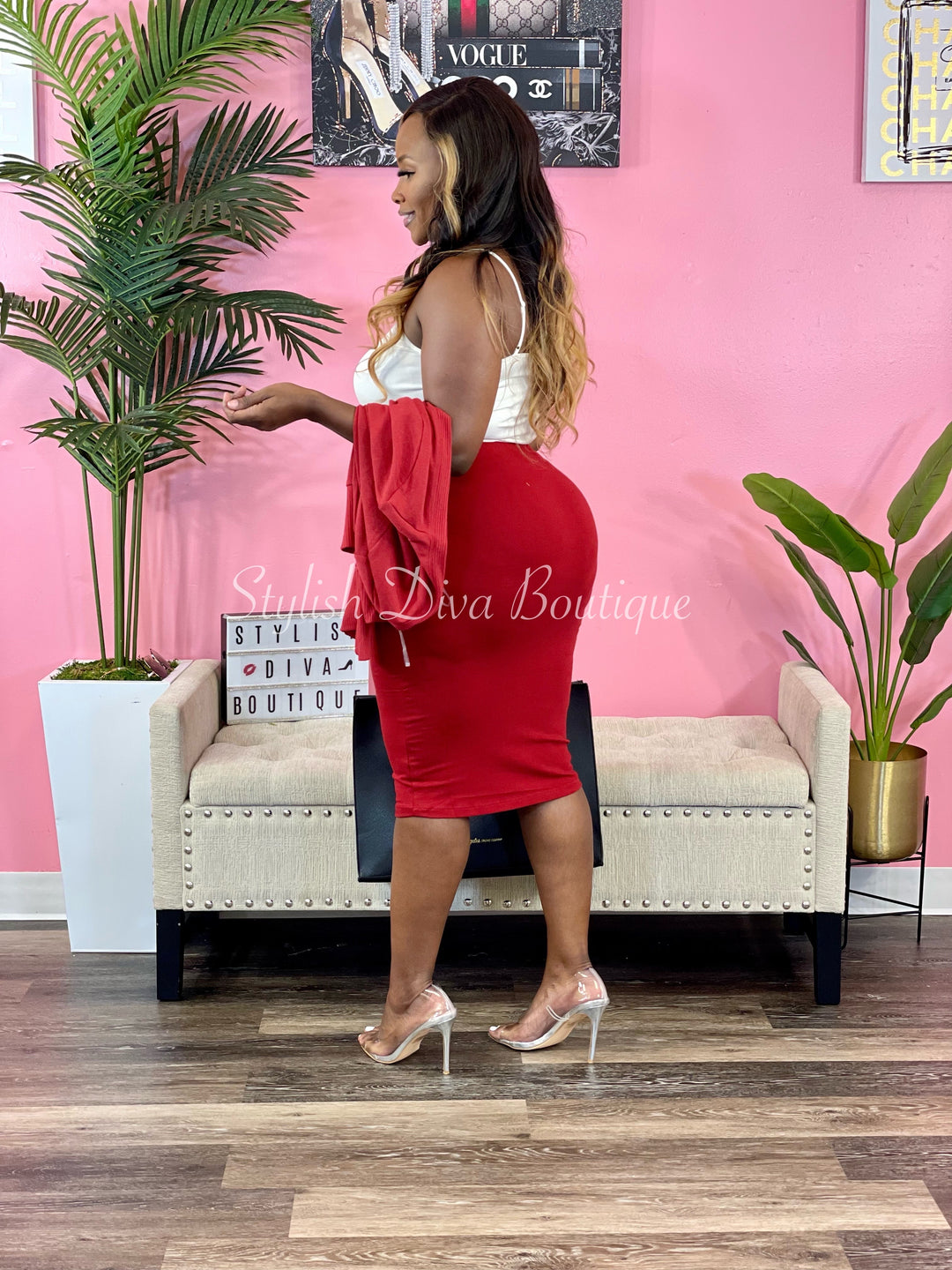 About My Business 3pc Skirt Set (Copper Red)