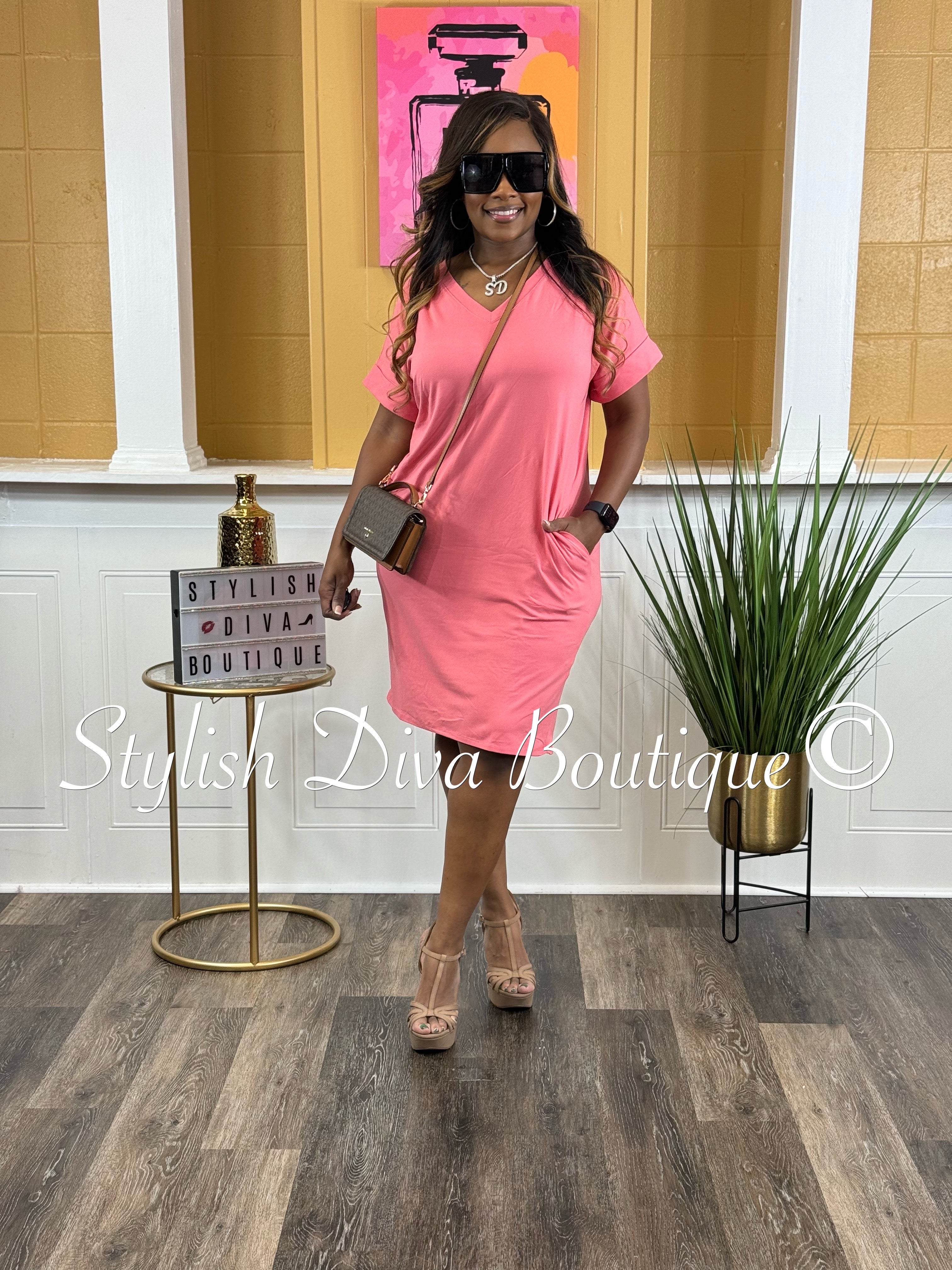 Out About V Neck Dress D Rose Stylish Diva Boutique