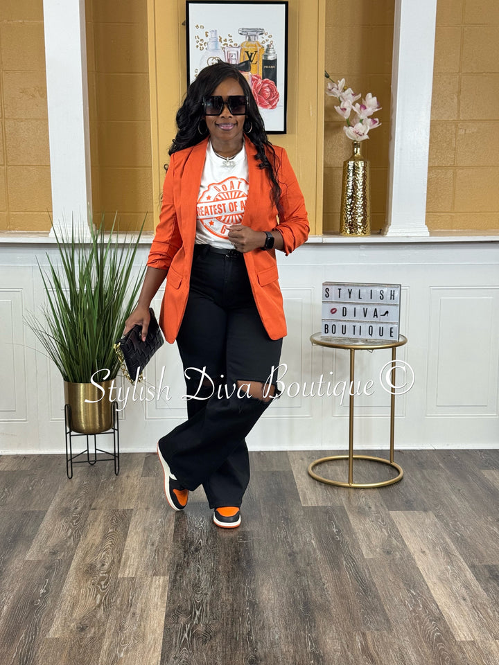 GOAT Stamped (White Shirt/Deep Orange Print)