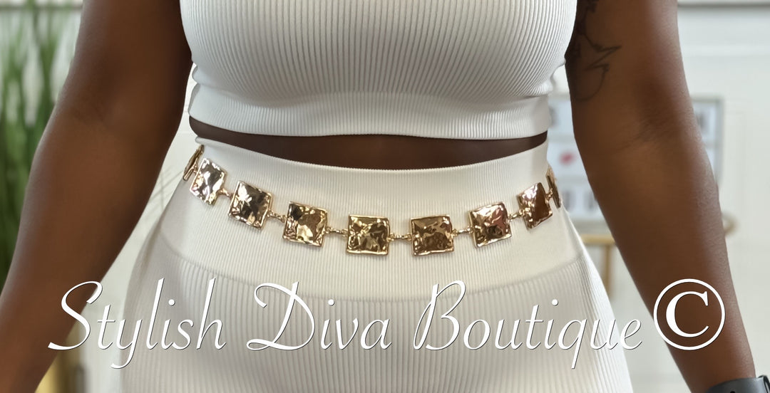 Hammered Square Metal Chain Belt