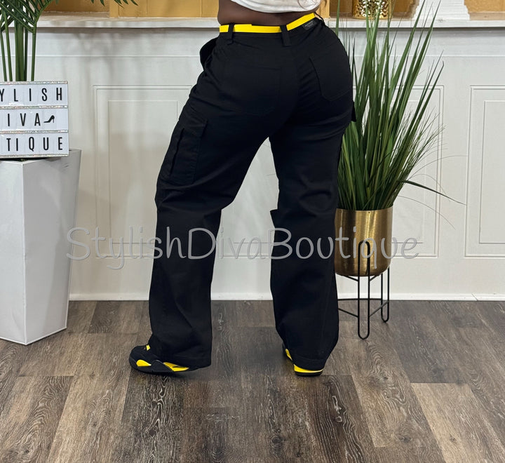 Blackout Knee-Slit Cargo Pants (Black)