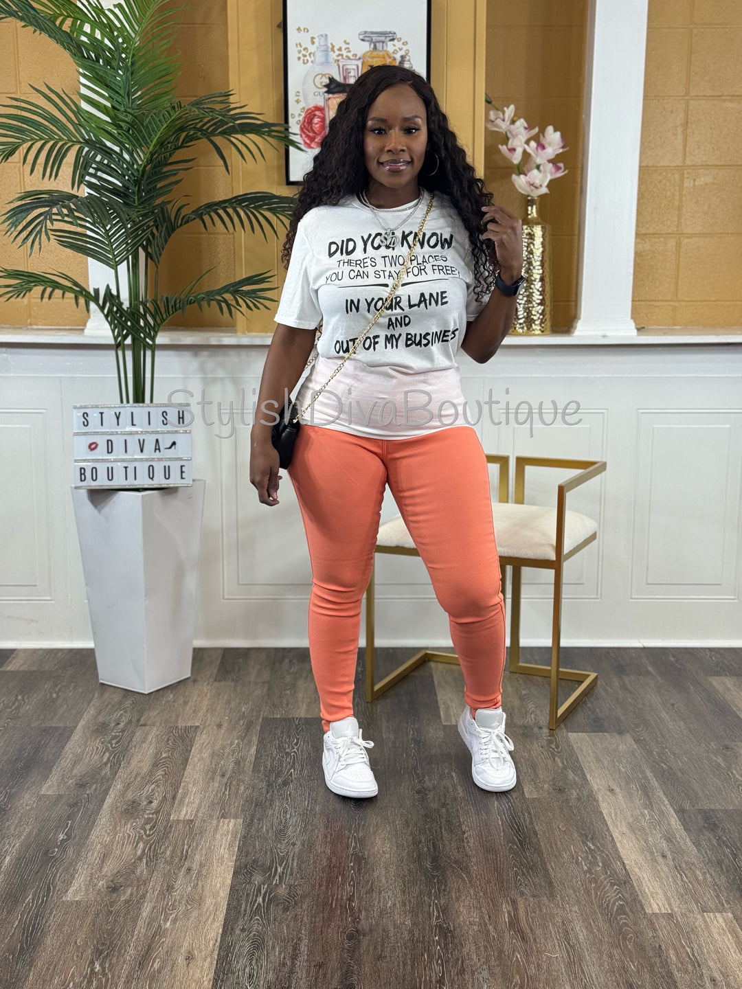 2 Places You Can Stay T-Shirt (White Shirt/Black Print)