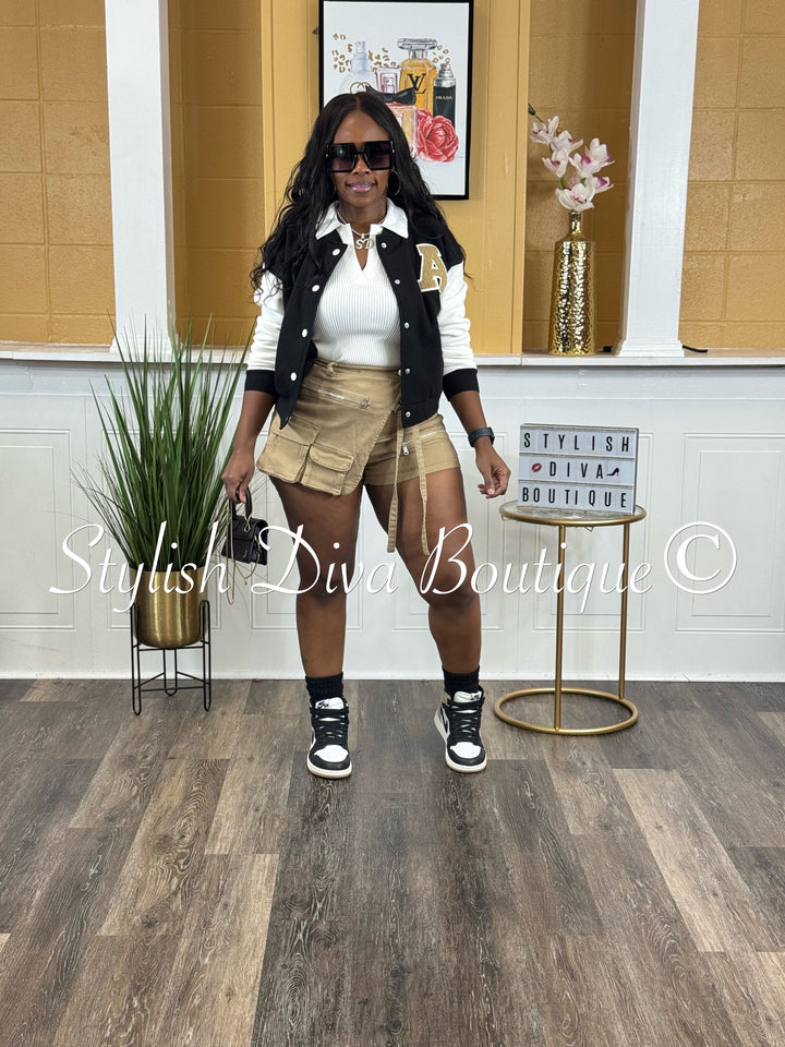 Rory Denim Cargo Skort (Khaki)