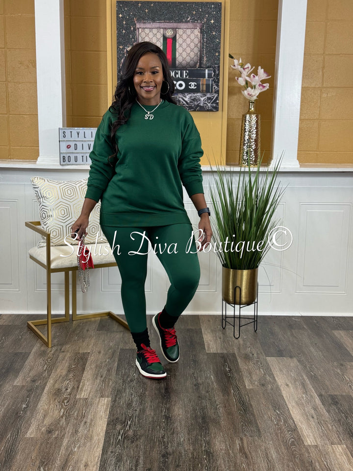 Keep It Going Sweatshirt & Leggings 3pc Set (Dk Green)