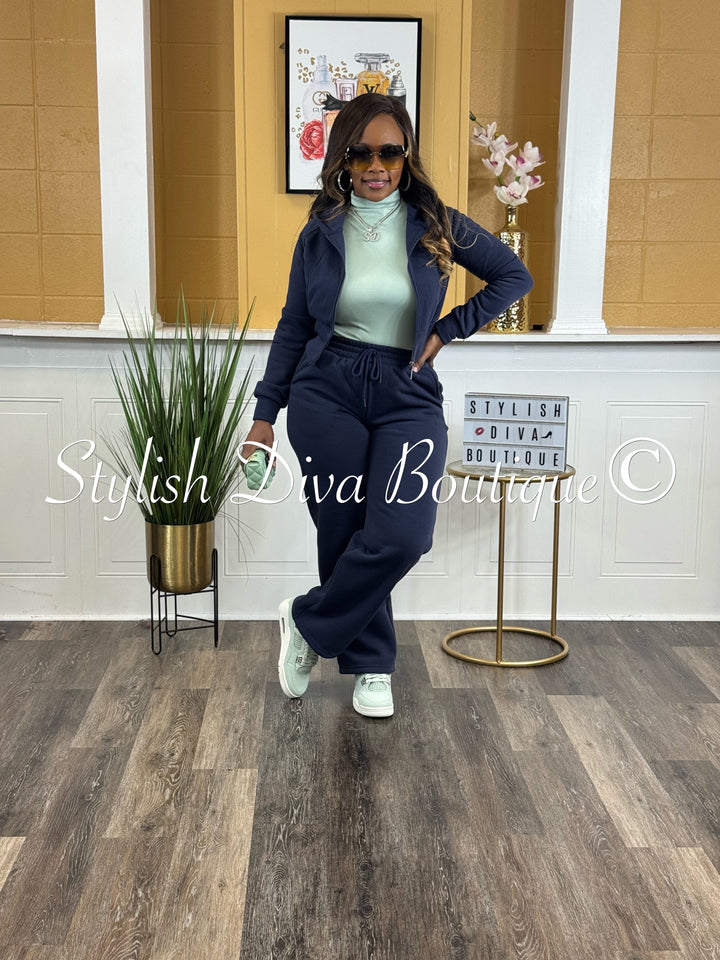 Comfort Mode Zip Hoodie Fleece Set (Navy)