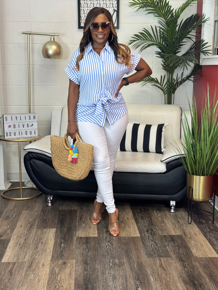 Coastal Diva Pants Set (Blue/White)