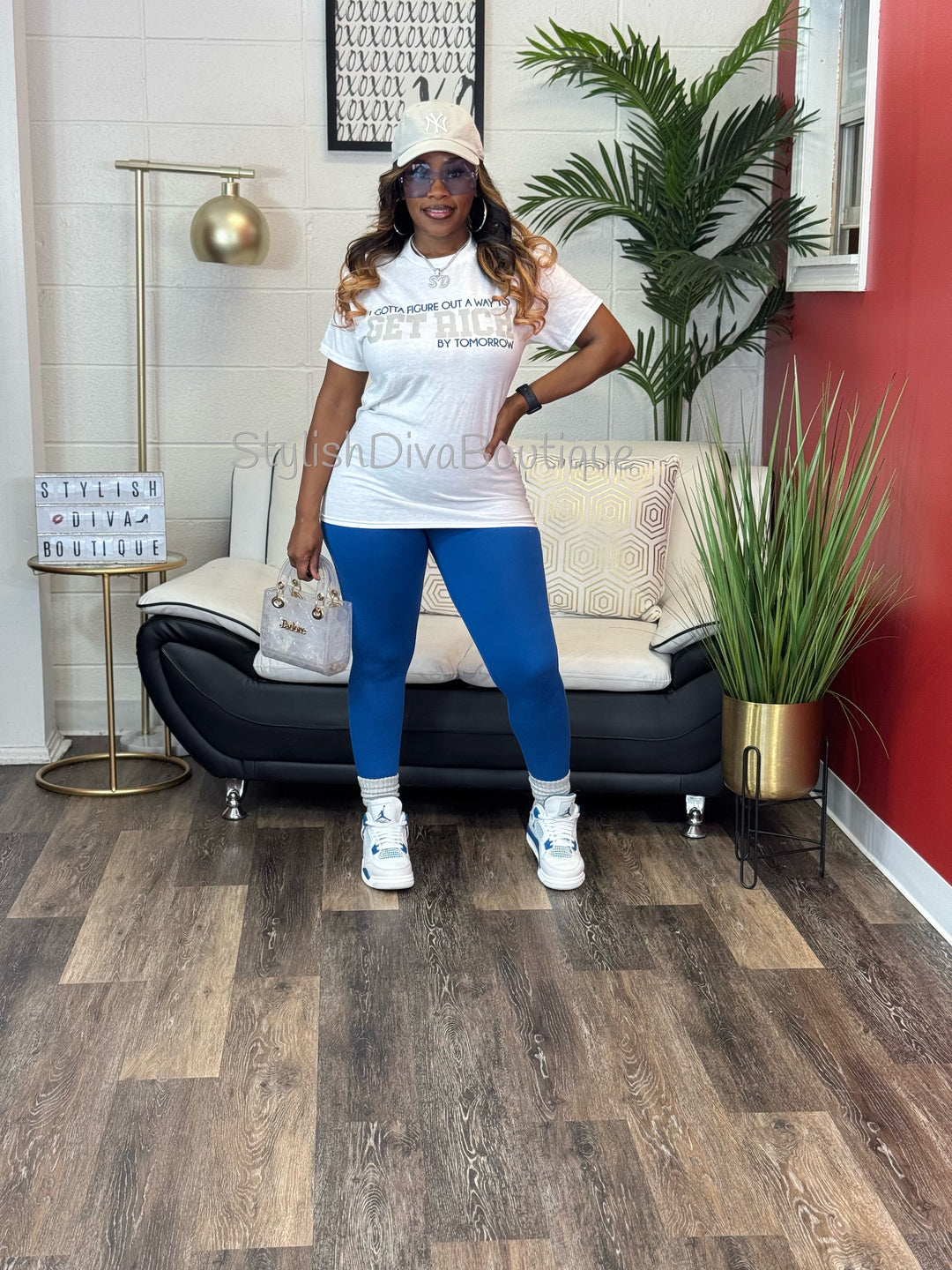 Get Rich Tomorrow T-Shirt (White Shirt/Blue & Light Gray Print)