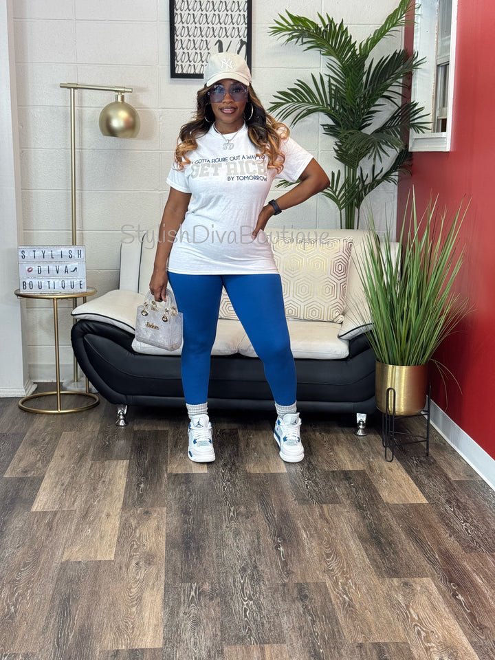 Get Rich Tomorrow T-Shirt (White Shirt/Blue & Light Gray Print)