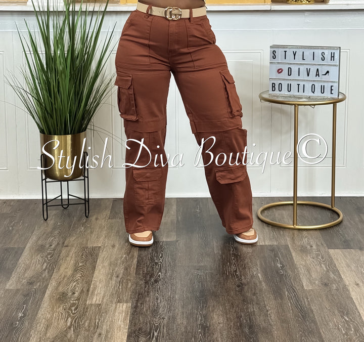 Always Ready Wide Leg Cargo Pants (Rust Brown)