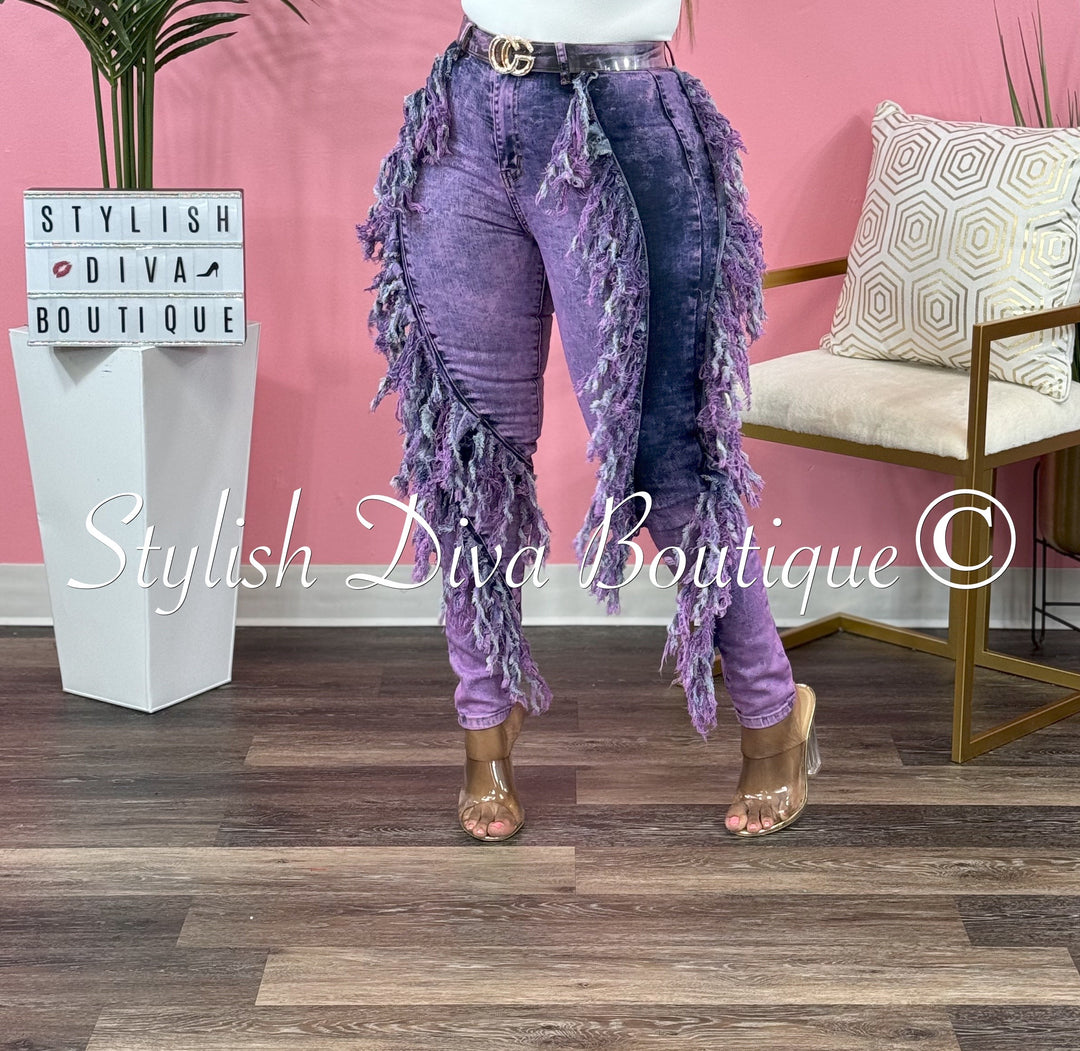 Show Stopper Fringe Jeans (Purple)