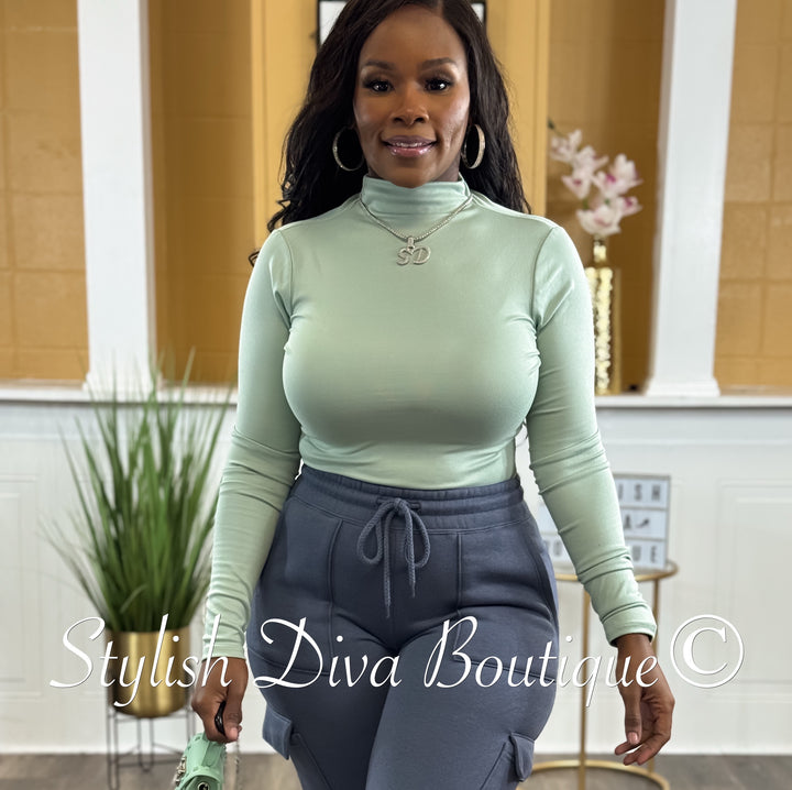 Dena Mock Neck L/S Bodysuit (Sage)