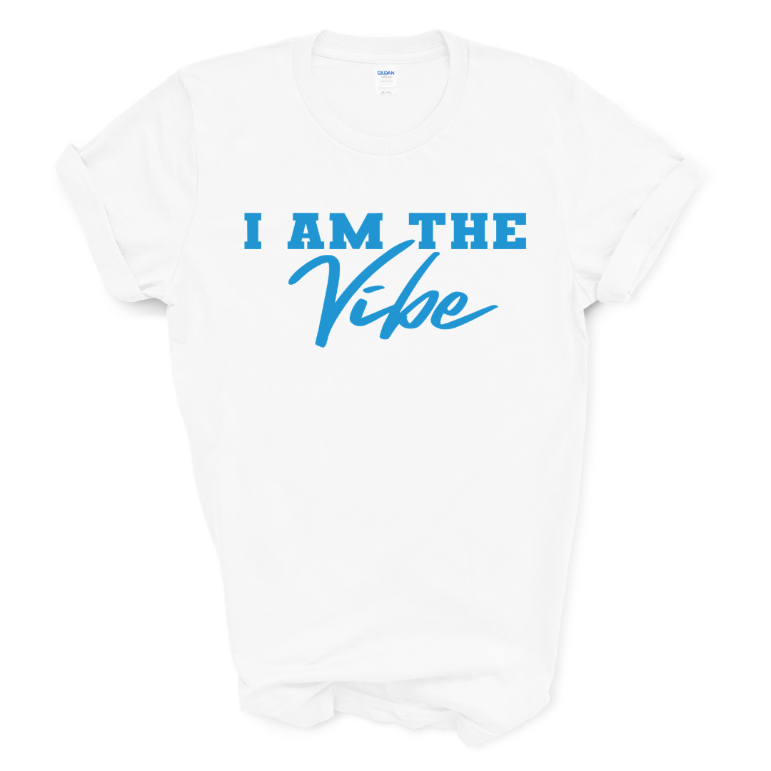 I AM the Vibe Graphic Tee (Black Shirt/Columbia Blue Print)