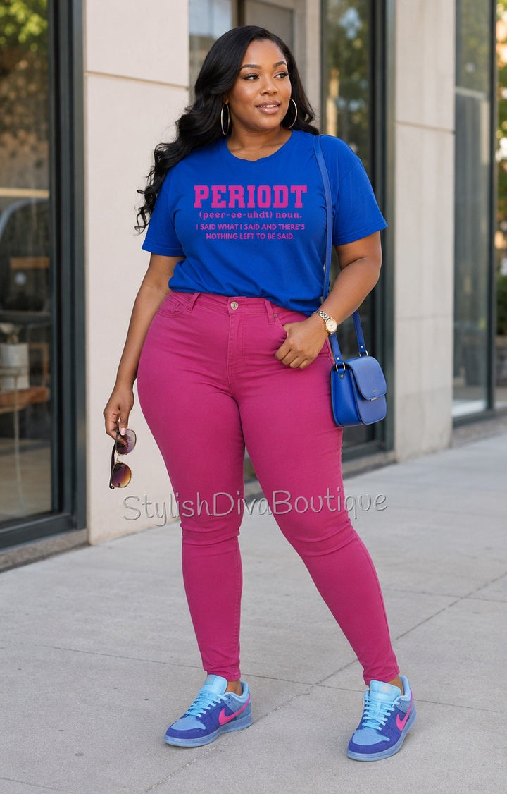 PERIODT T-Shirt (Royal Blue Shirt/Fuchsia Berry Print)