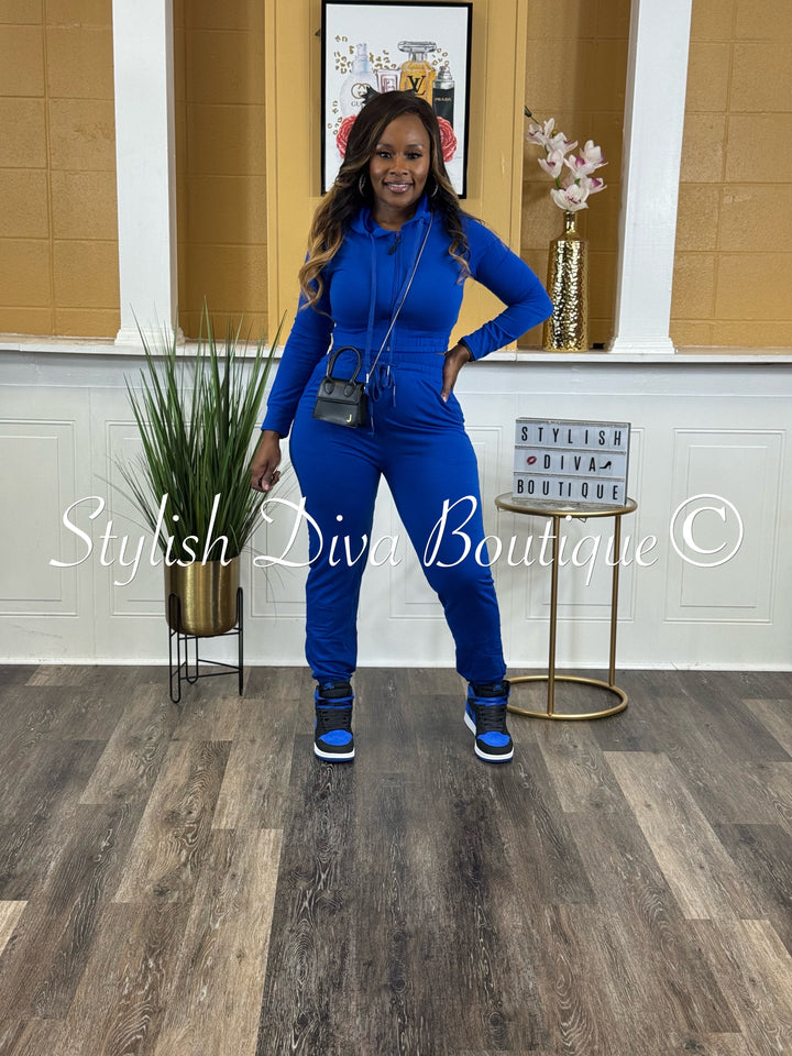 Chill Mode Zip Hoodie Jogger Set (Royal Blue)