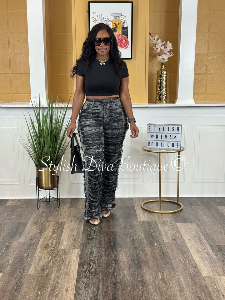 Elastic Hem Crop Top (Black)