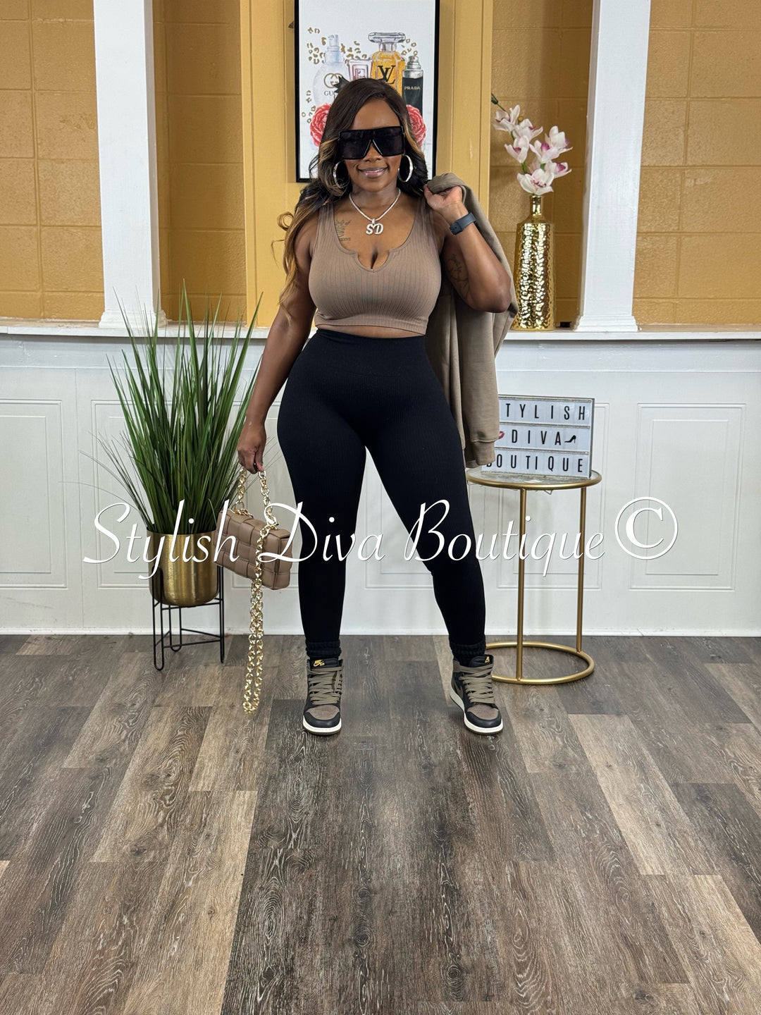 Seamless Ribbed High Waist Leggings (Black)