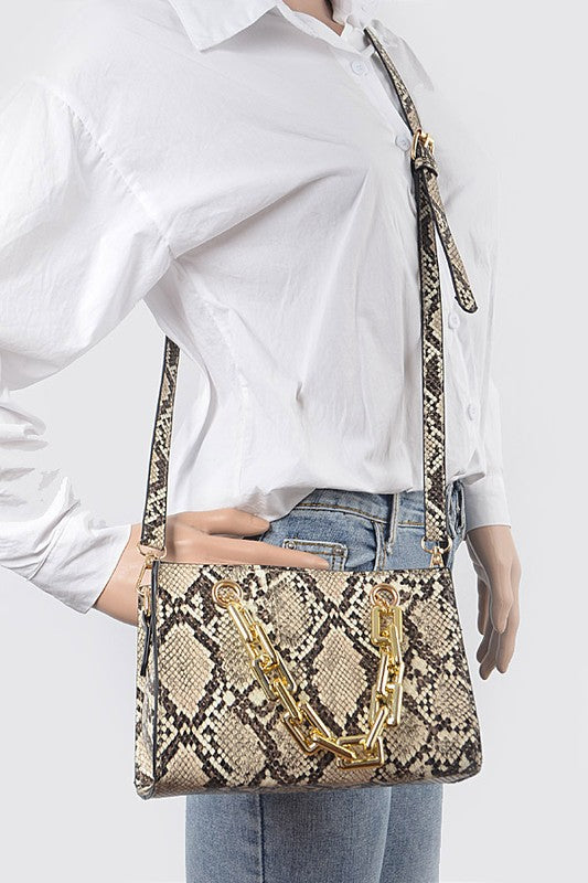 Snake Print Chain Handle Bag