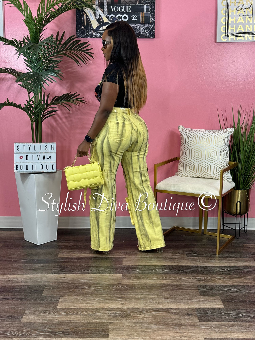 Best Kept Secret Sprayed Cargo Pants up to 3XL (Yellow/Black)