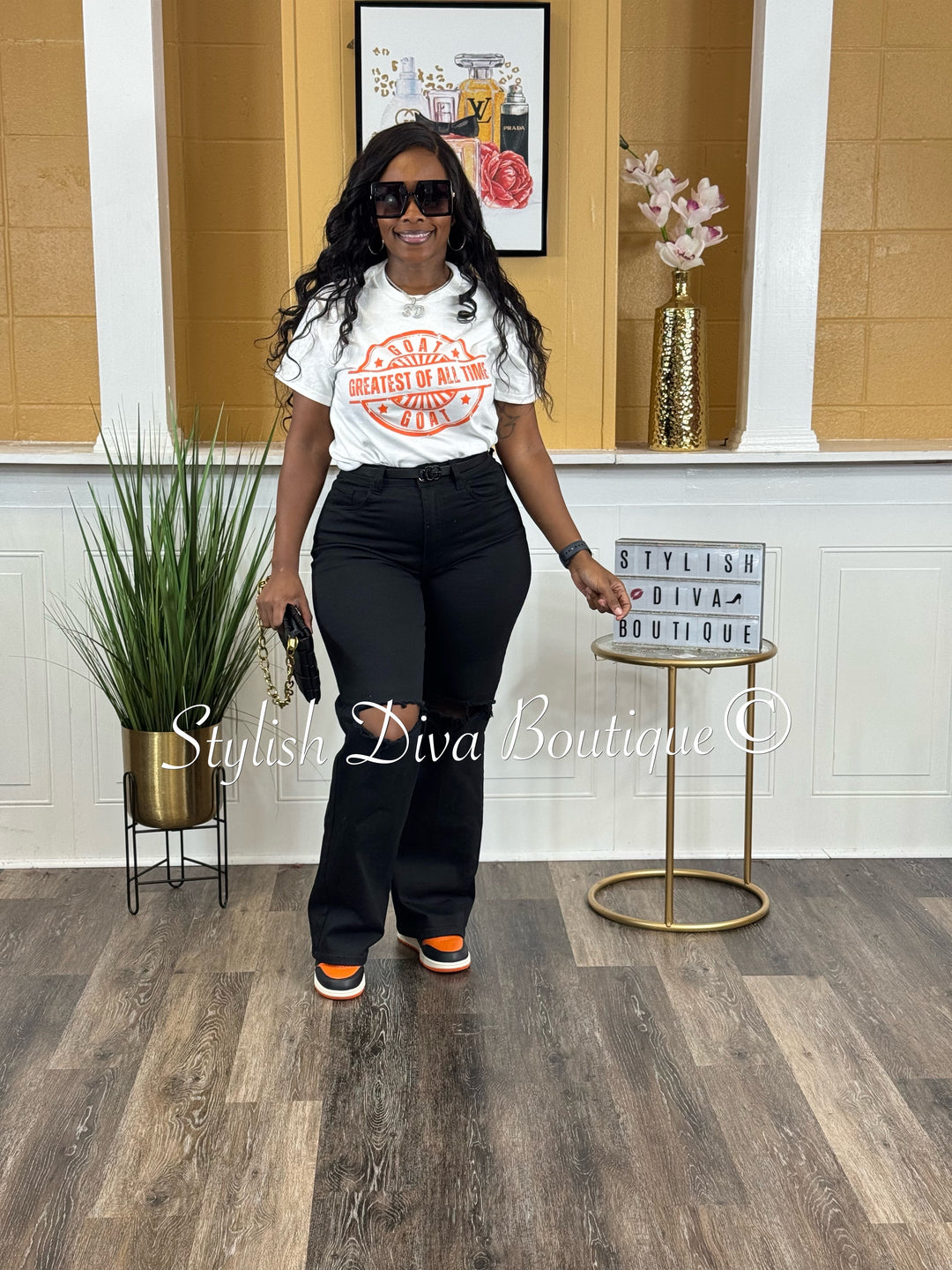 London Straight Leg Distressed Jeans (Black)