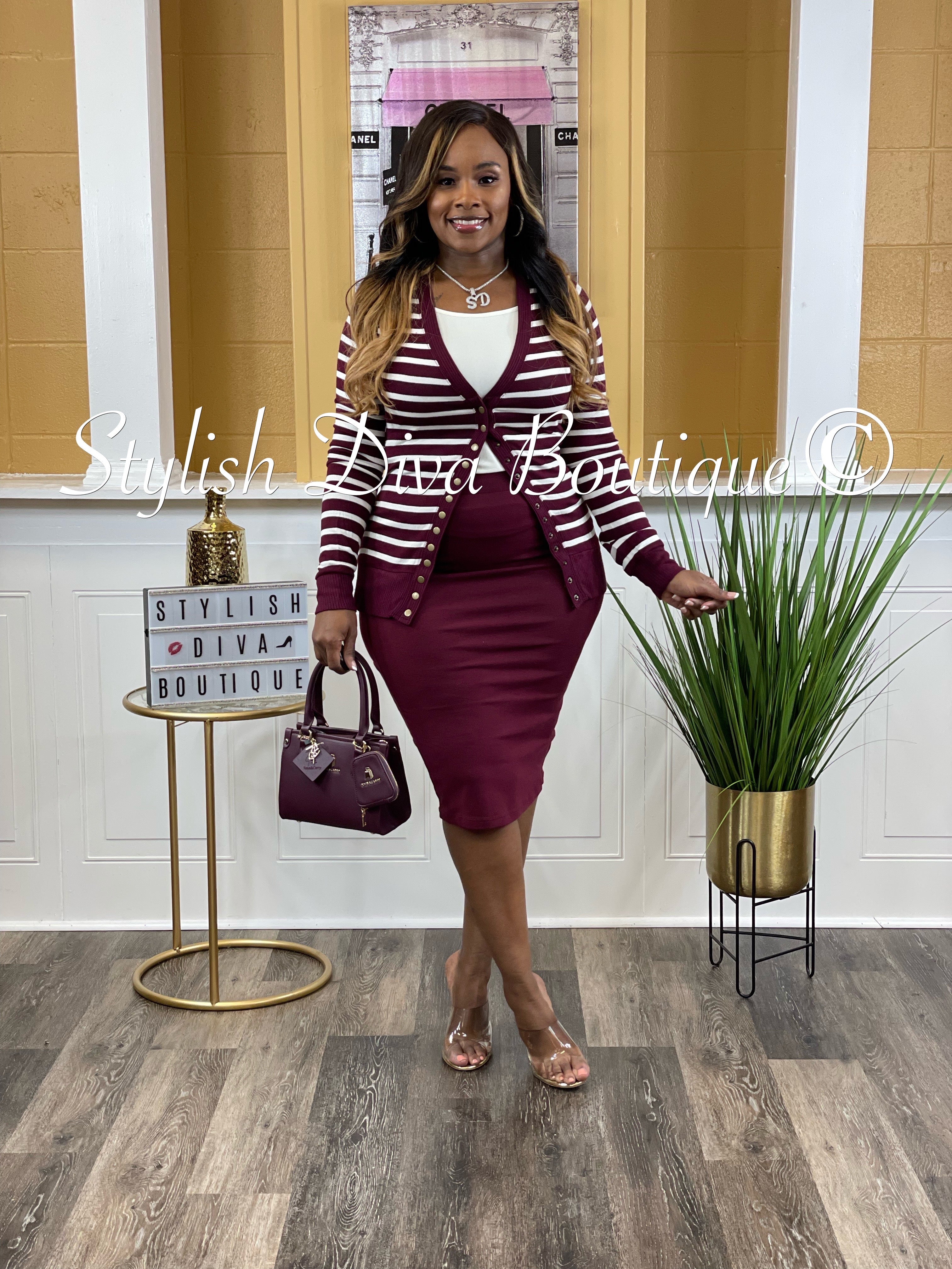 About My Business 3pc Set up to 3XL Dk Burgundy Ivory Stylish Diva Boutique