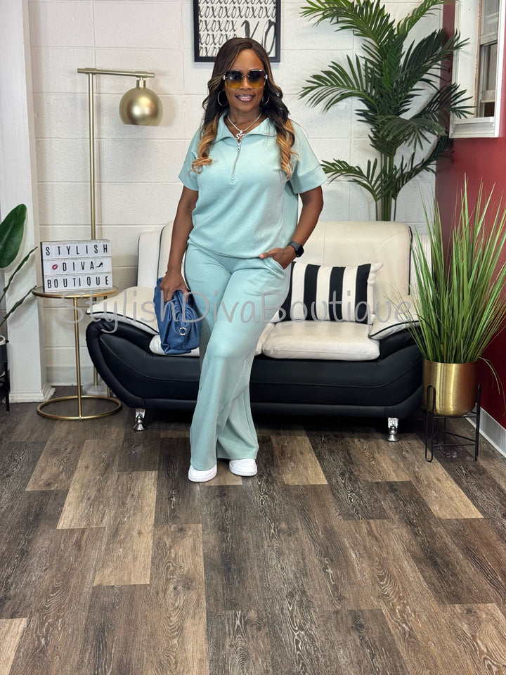 Polished Ease Half Zip Set Up to 3XL (Spring Green)