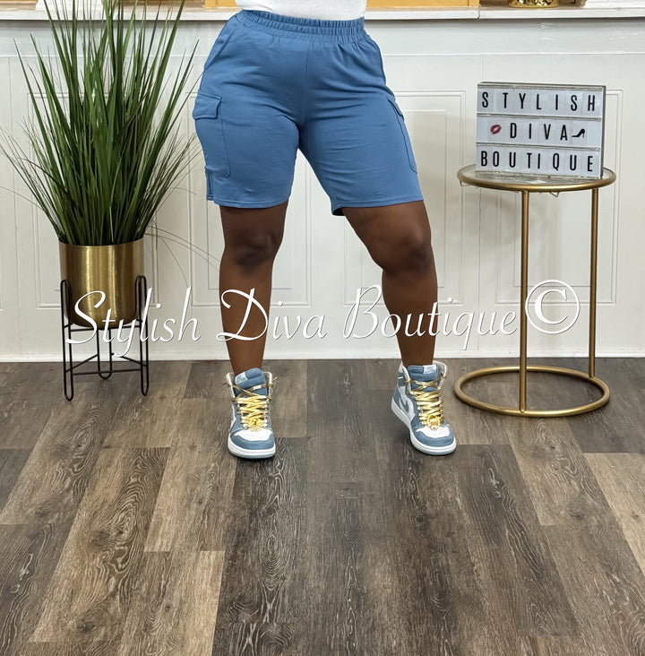 Street Chic Cargo Shorts (Denim Blue)