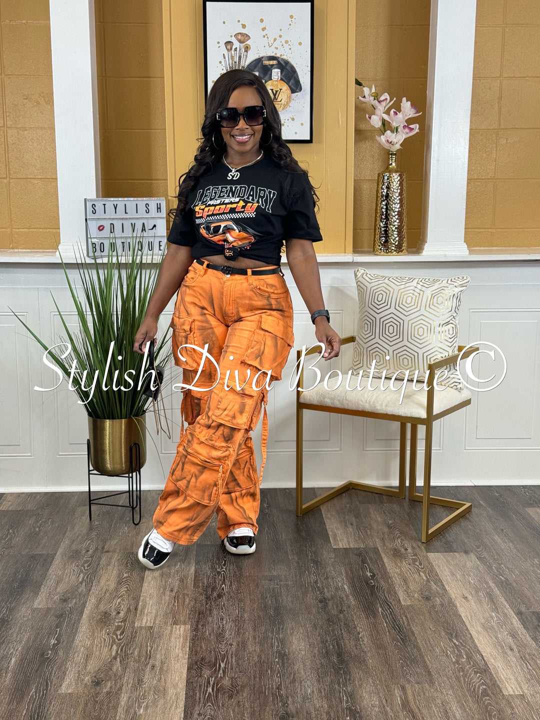 Best Kept Secret Sprayed Cargo Pants up to 3XL (Orange/Black)