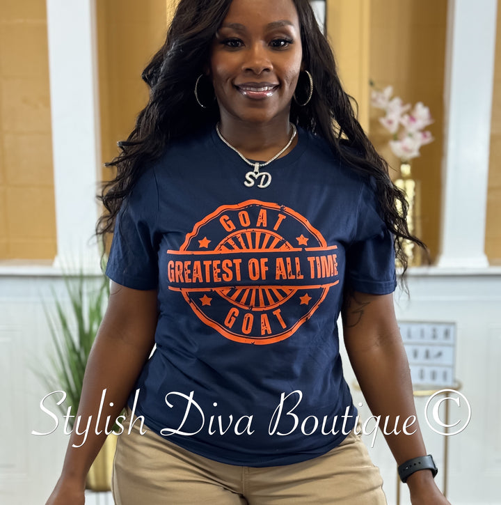 GOAT Stamped (Navy Shirt/Deep Orange Print)