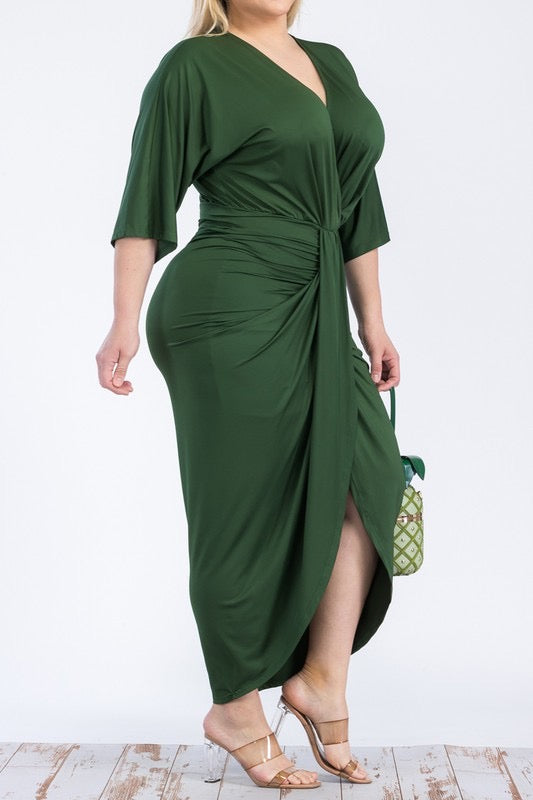 Chandler V Cut Ruched Midi Dress up to 3XL (Hunter Green) Stylish Diva Boutique Chandler V Cut Ruched Midi Dress up to 3XL (Hunter Green) Stylish Diva Boutique