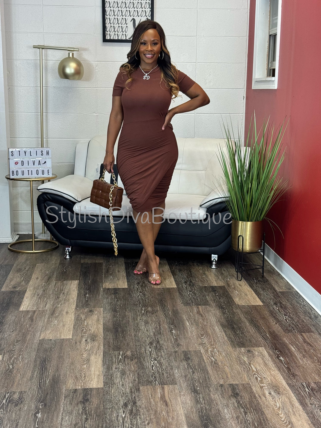 Coco Wrapped Midi Dress (Brown)