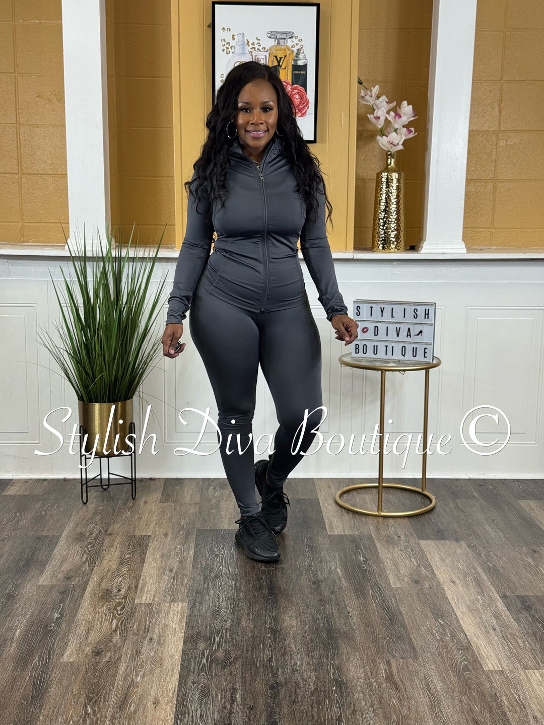 Sporty Girl 4 Piece Active Set (Charcoal Grey)