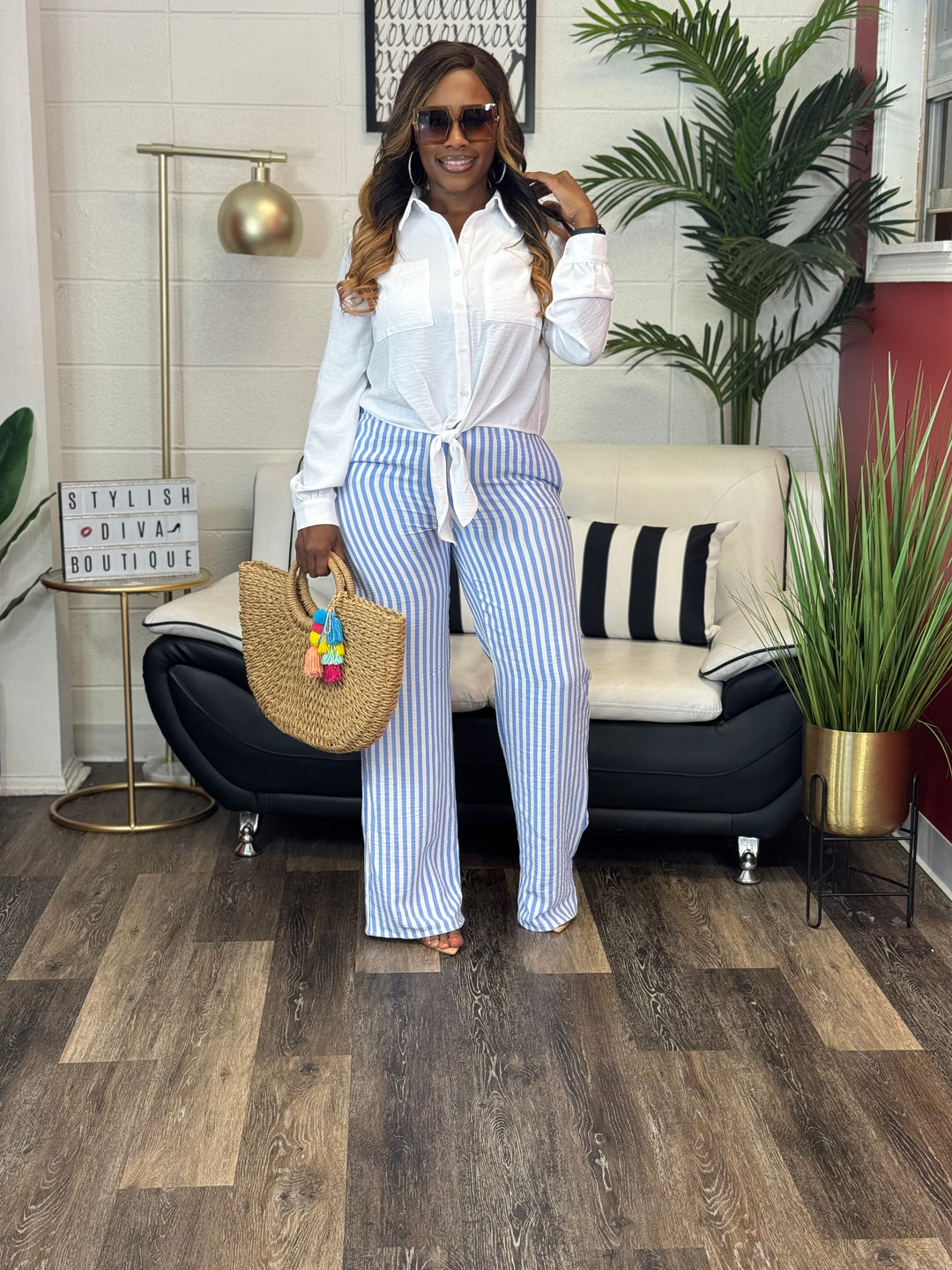 Coastal Diva Pants Set (Blue/White)